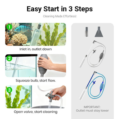 3-in-1 Aquarium Gravel Vacuum – Clean Gravel, Remove Waste & Change Water