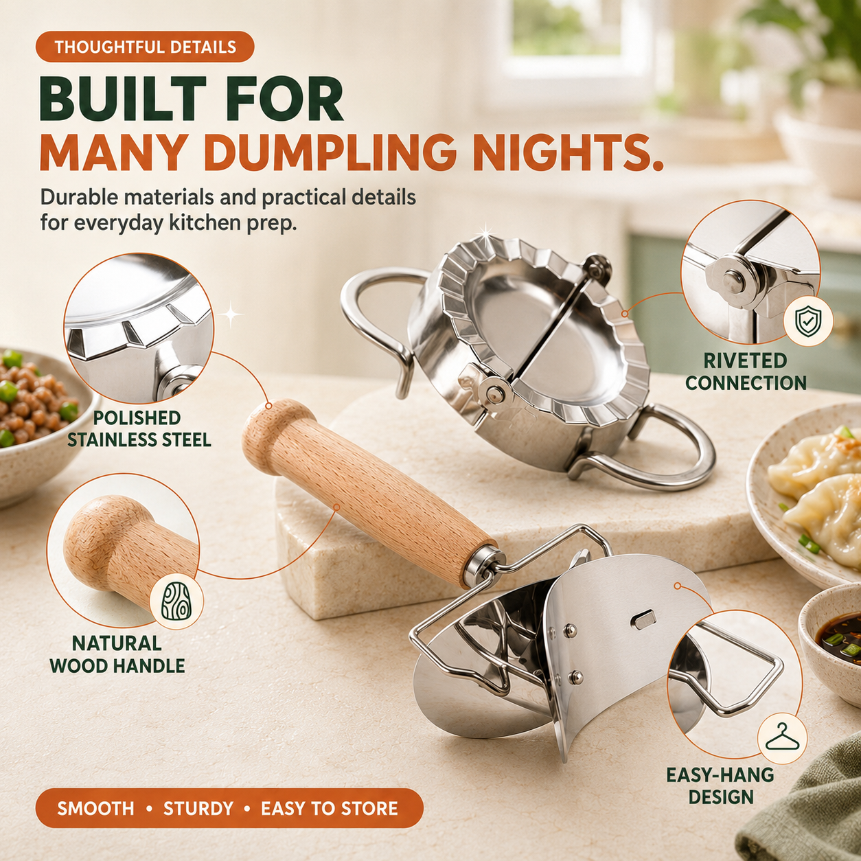 🥟 Steel DumStainless pling Maker & Dough Cutter Set – Roll, Fill, Press & Seal with Ease