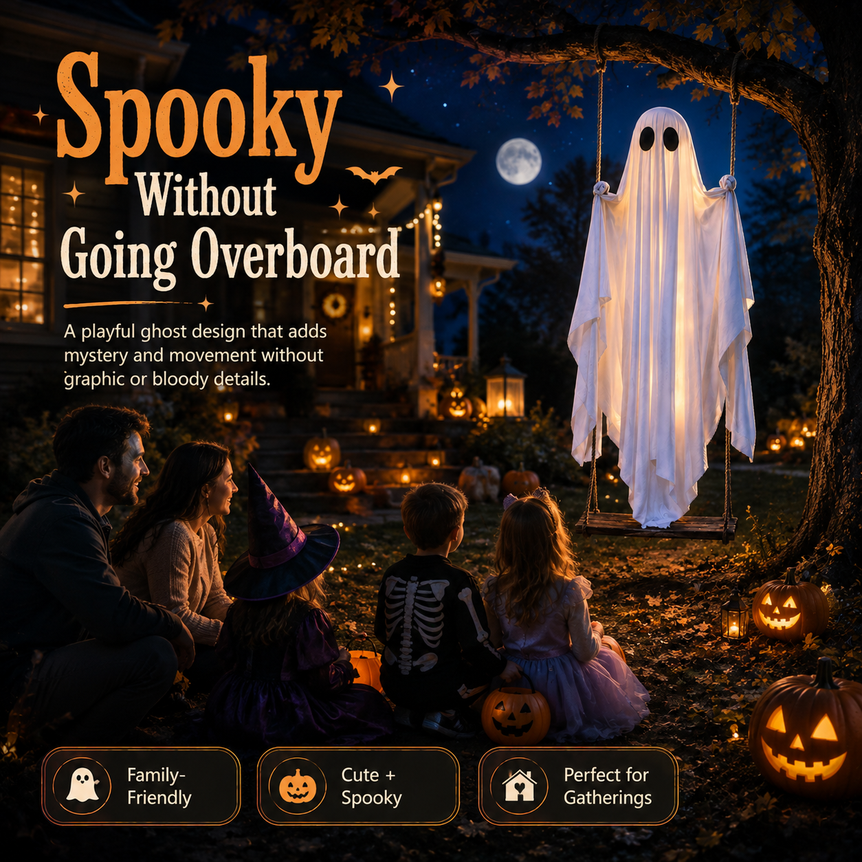 Haunted Swinging Ghost Halloween Yard Decoration – Hanging Outdoor Decor