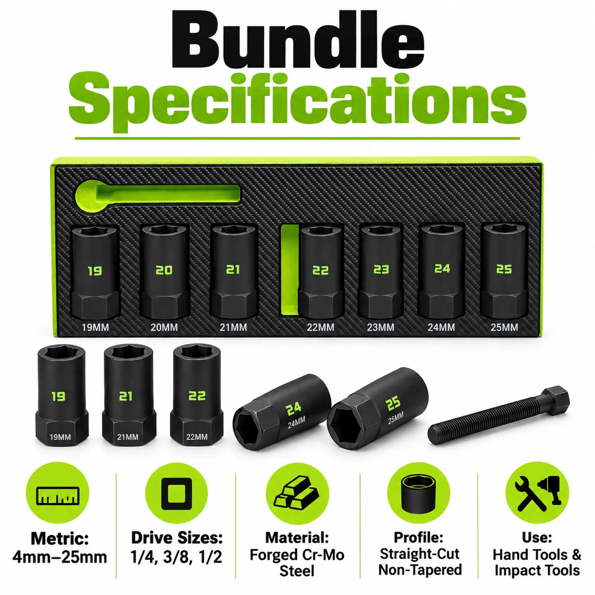 🔩 26-Pc Deep Socket Extractor Bundle — 4–25mm Metric, 1/4', 3/8' & 1/2' Drive