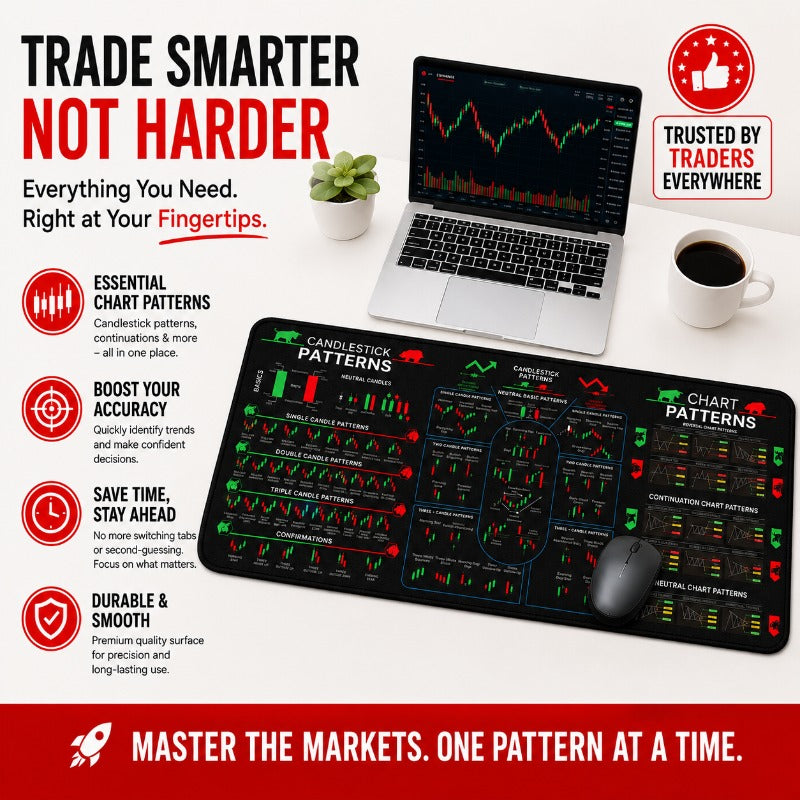 Trading Cheat Sheet Desk Mat – Candlestick & Chart Pattern Reference Mouse Pad