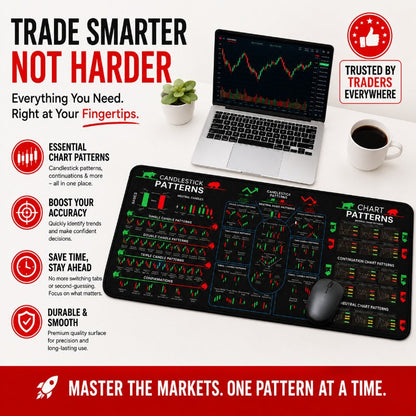 Trading Cheat Sheet Desk Mat – Candlestick & Chart Pattern Reference Mouse Pad