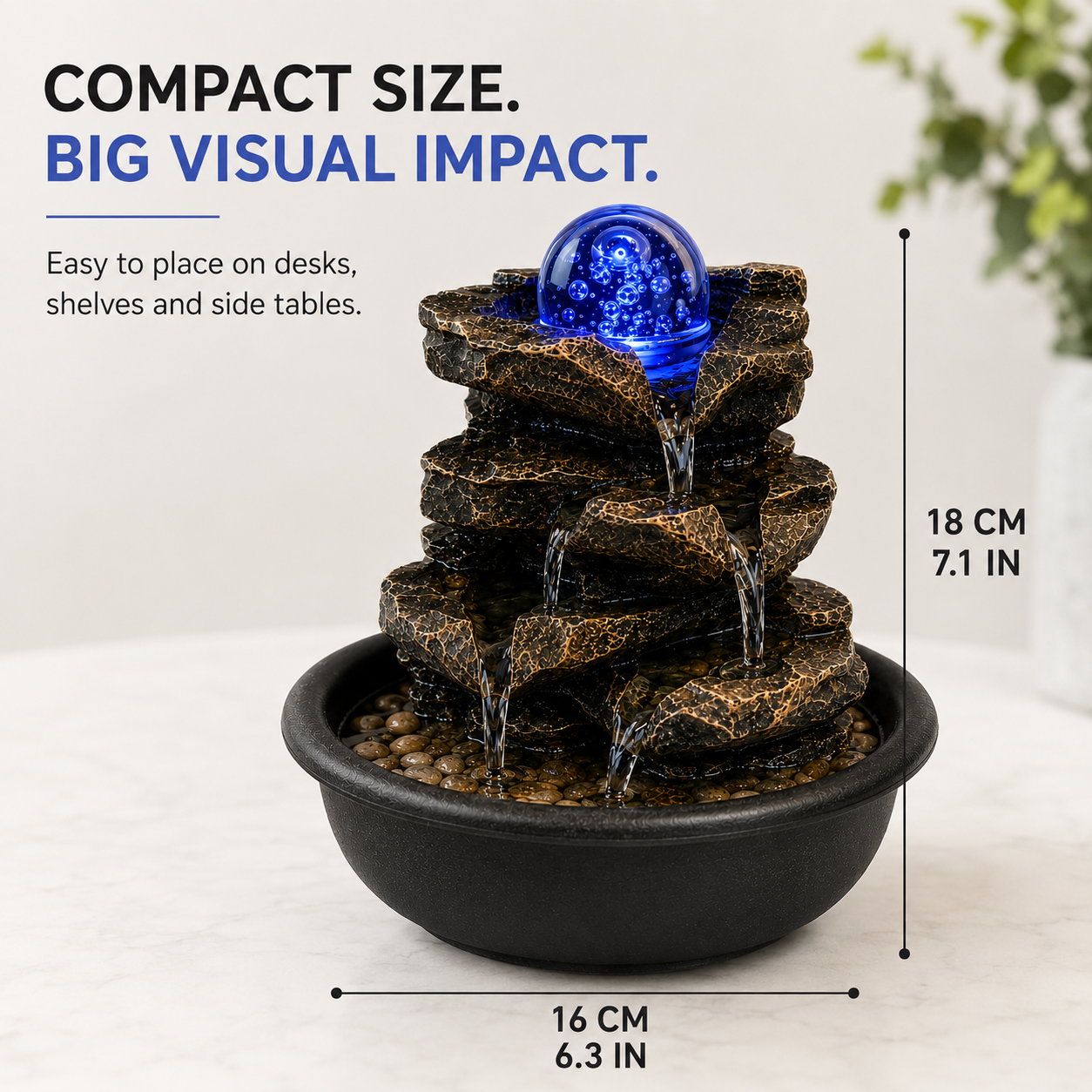 💧Tabletop Water Fountain-Flowing Water & Mesmerizing Ambience in Your Space
