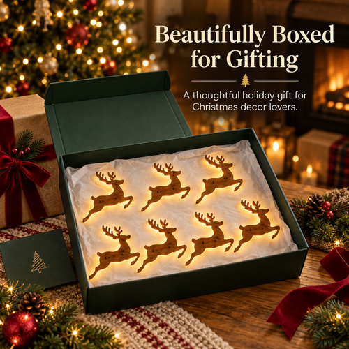 🦌 7-Piece Glowing Reindeer Wall Decor – Warm Christmas Flying Reindeer Light Set
