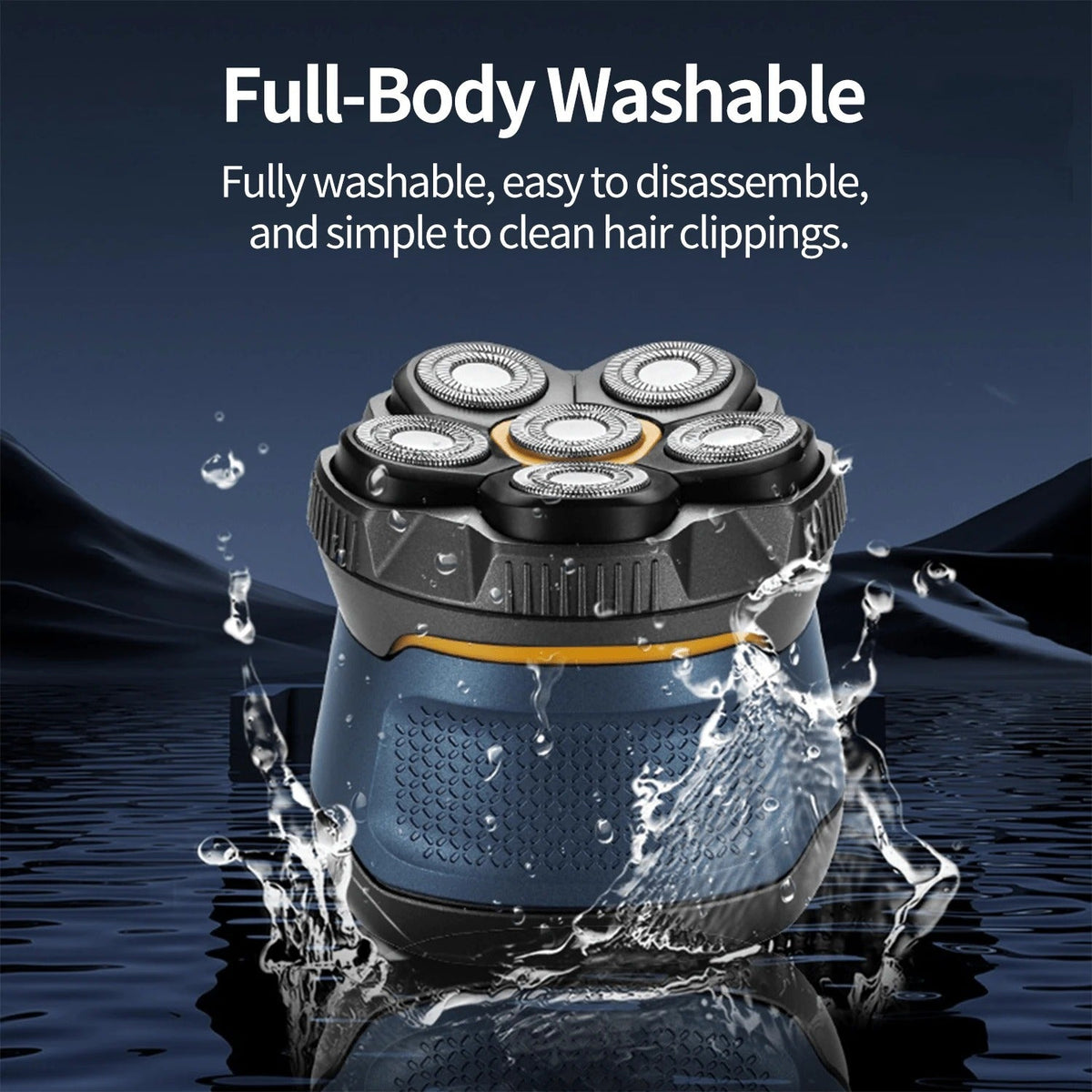 Full body washable wet and dry electric head shaver