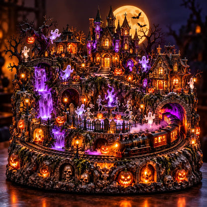 🎃👻Haunted Halloween Wonderland – Light-Up Ghost Train Village & Spooky Carnival Display