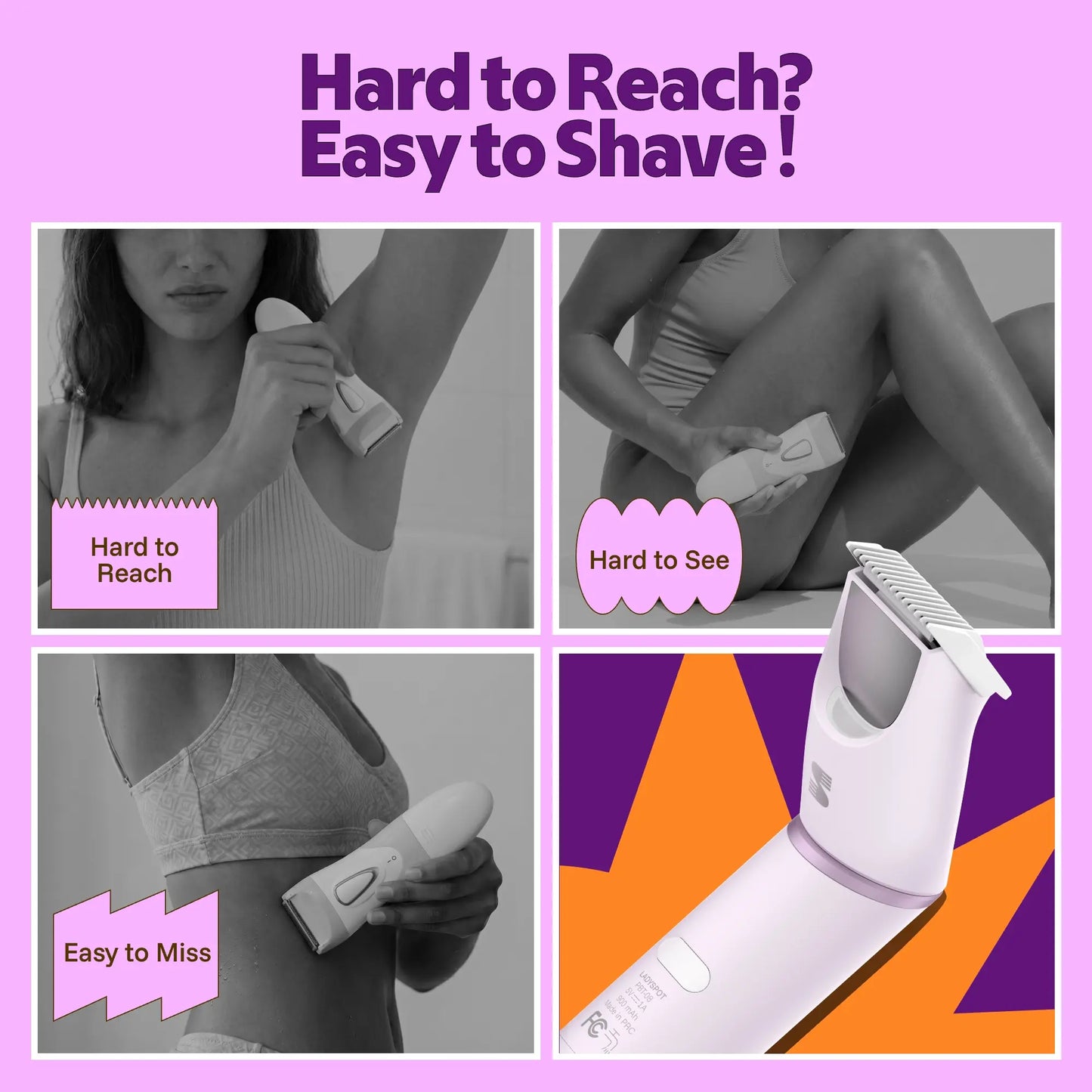 🪞Women Shaver -180° Rotatable Flexible Ergonomic Head with Built-in Light & Mirror, 2-in-1 Trim
