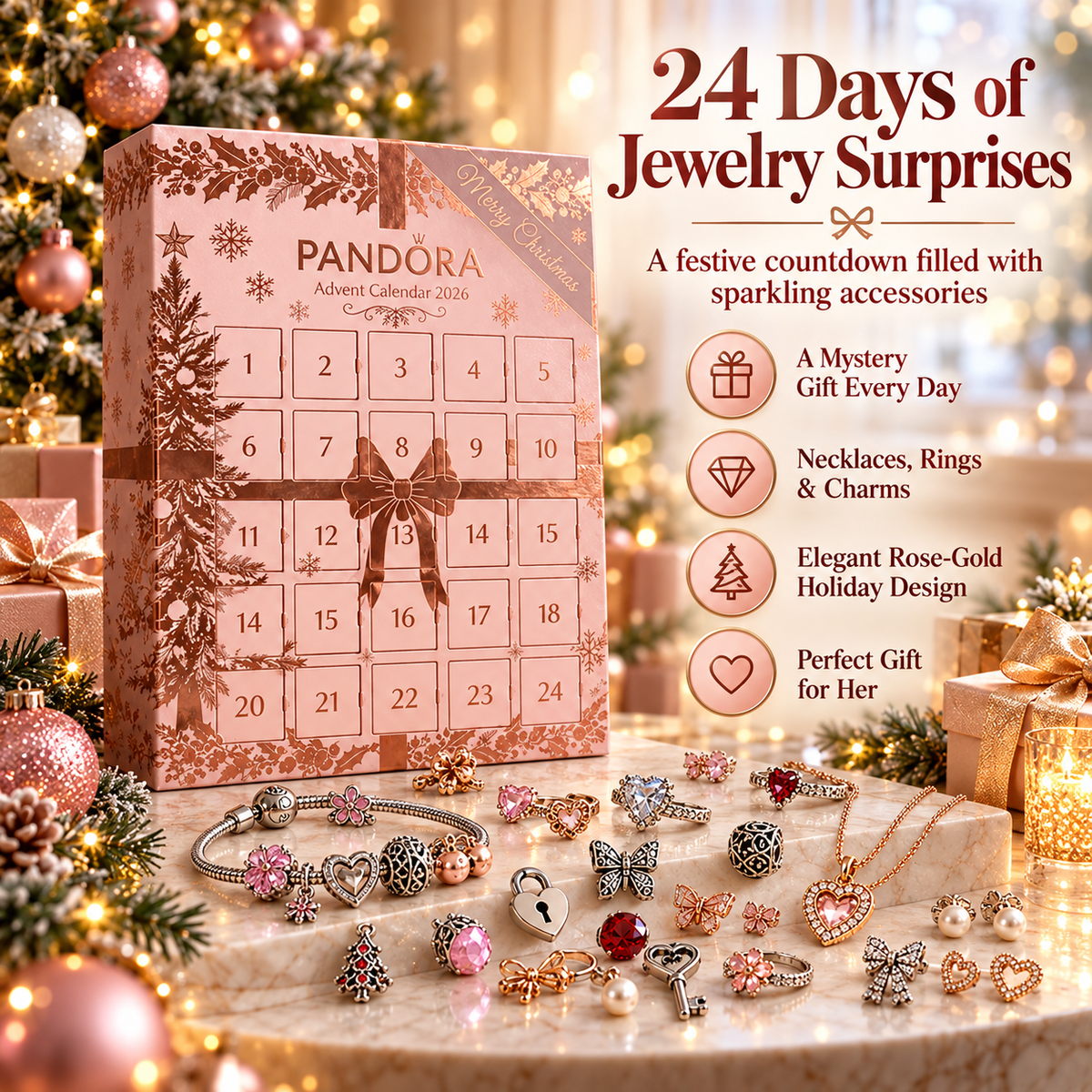 🎄 24-Day Jewelry Advent Calendar – Sparkling Christmas Surprises for Her