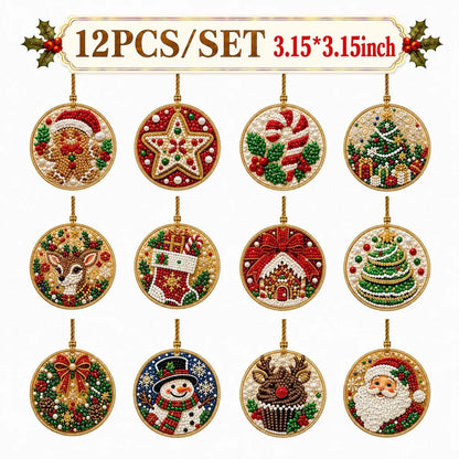 🎄✨6Pcs/12Pcs Christmas DIY Diamond Painting Ornaments Kit, Xmas Tree Hanging Pendant🎄