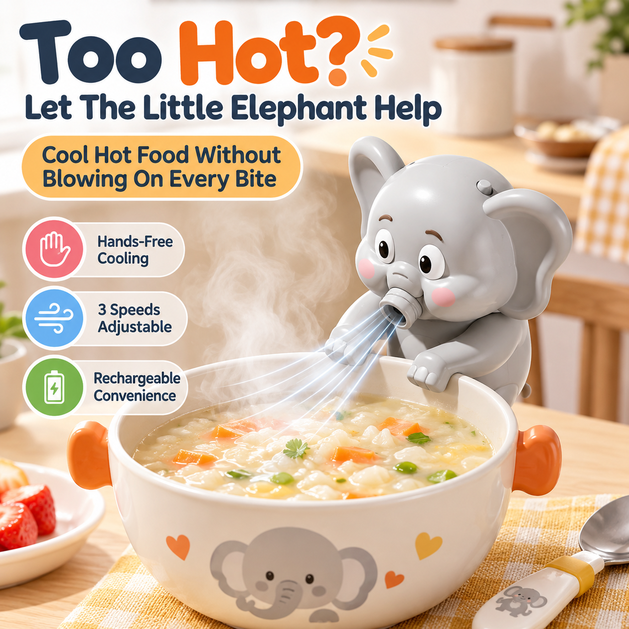 🐘 Hands-Free Food Cooling Fan – Cool Hot Meals Faster Without Blowing