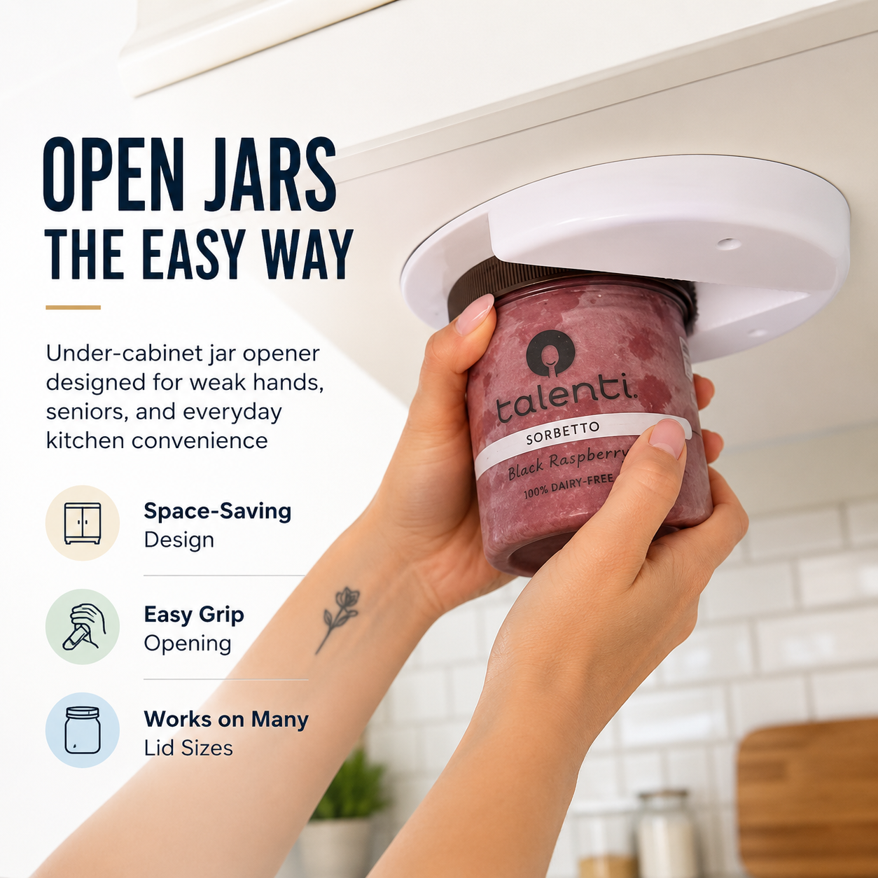 🔓 Under-Cabinet Jar Opener – Easy-Grip Lid Opener for Effortless Kitchen Use