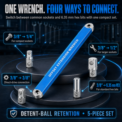🔩3/8' Offset Extension Wrench Set – Reach Tight Bolts Without Removing Parts🔧
