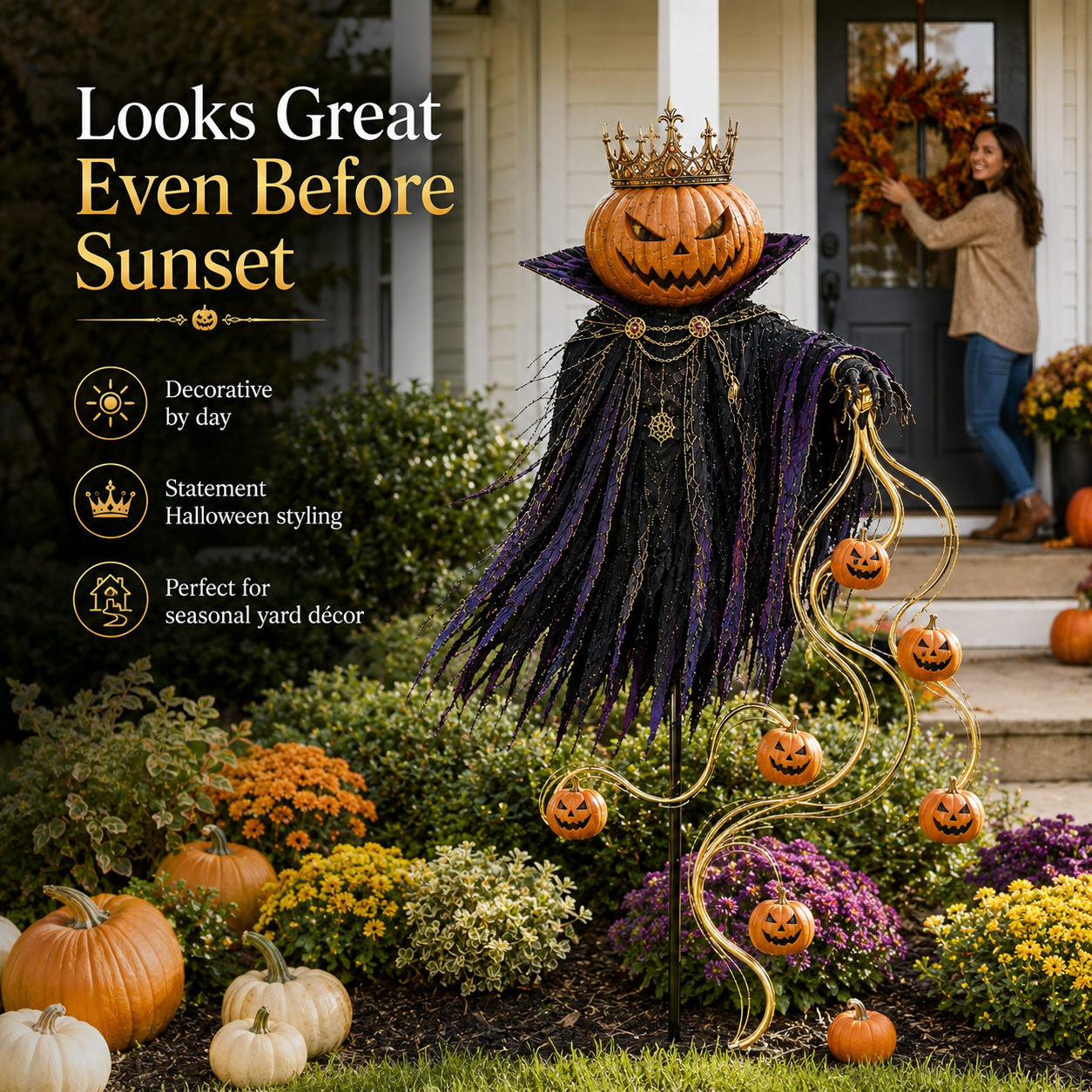 🎃 Solar Pumpkin King Garden Stake – Fiber Optic Halloween Yard Light