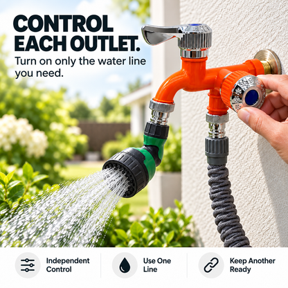 💧 Dual-Outlet Faucet – Two Water Lines, No More Hose Switching