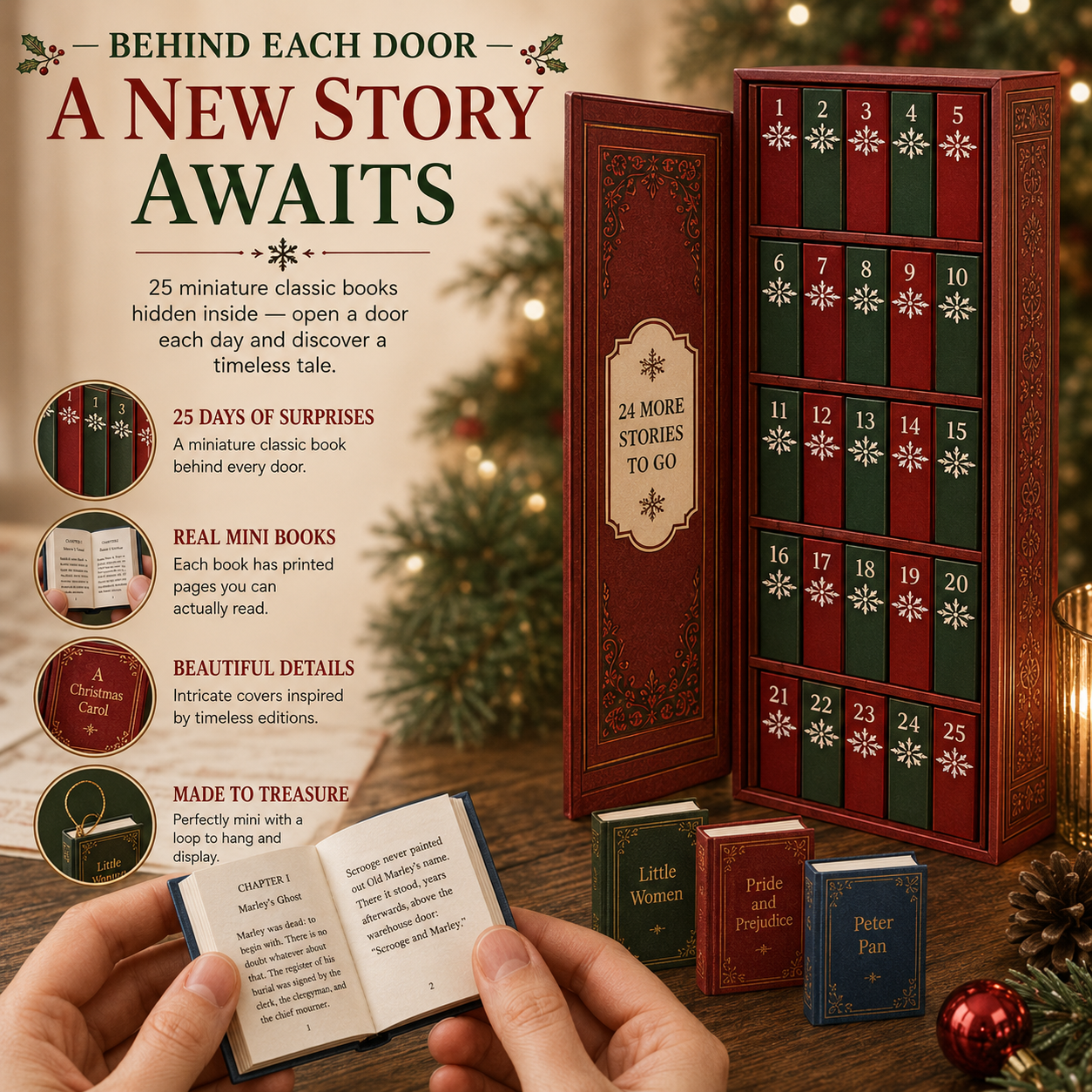 📚25-Day Book Advent Calendar | Miniature Book Ornaments for Book Lovers
