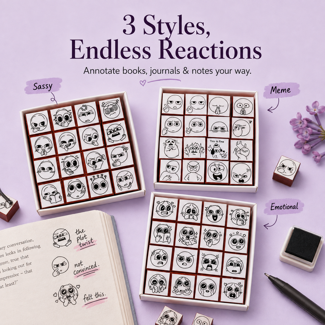 Expression reaction stamp sets designed for book annotation