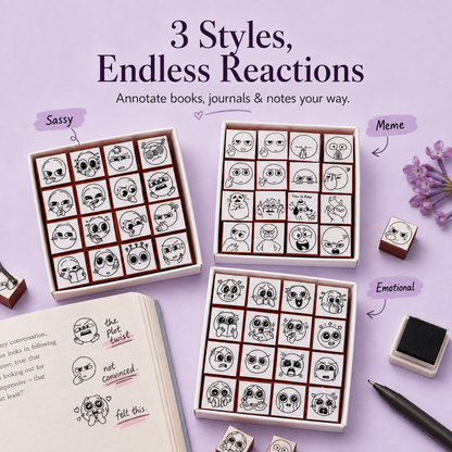 📚 Expression Reaction Stamp Set – Cute Book Annotation Stamps for Readers & Journaling