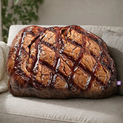 Grilled Steak Pillow | All About Vibe – Life-Like 3D Meat Throw Pillow | Funny Aesthetic Room Decor & Foodie Gift
