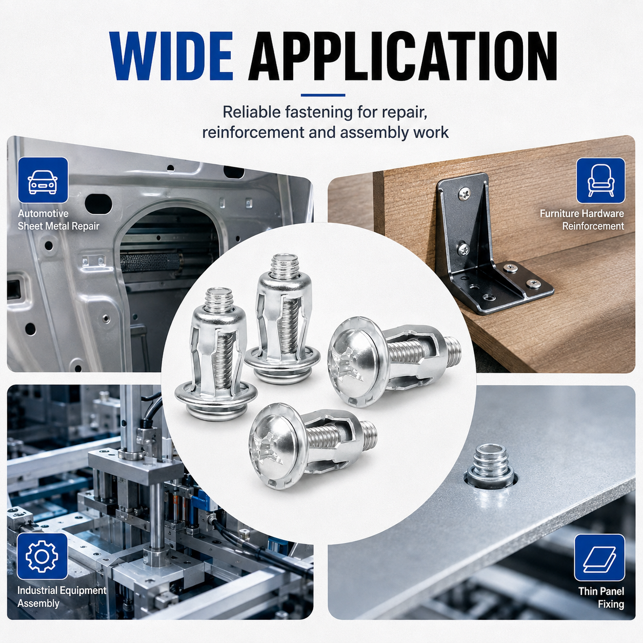 Rivet locking nuts for automotive furniture industrial and thin panel applications