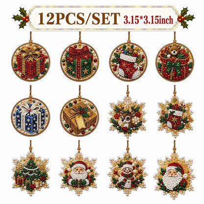 🎄✨6Pcs/12Pcs Christmas DIY Diamond Painting Ornaments Kit, Xmas Tree Hanging Pendant🎄