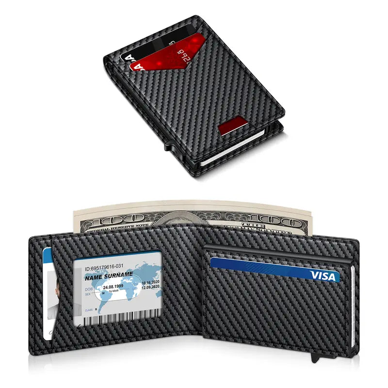 💳 Men's RFID Minimalist Bifold Wallet | Pop-Up Card Holder with ID Window & Money Clip | Gift Box Include