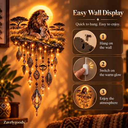 🦁 Lion & Cub Warm Glow Wall Décor – Savannah-Inspired Family Accent