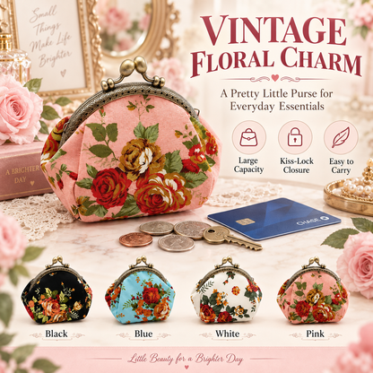 Vintage Floral Kiss-Lock Coin Purse – Charming Compact Pouch for Everyday Essentials