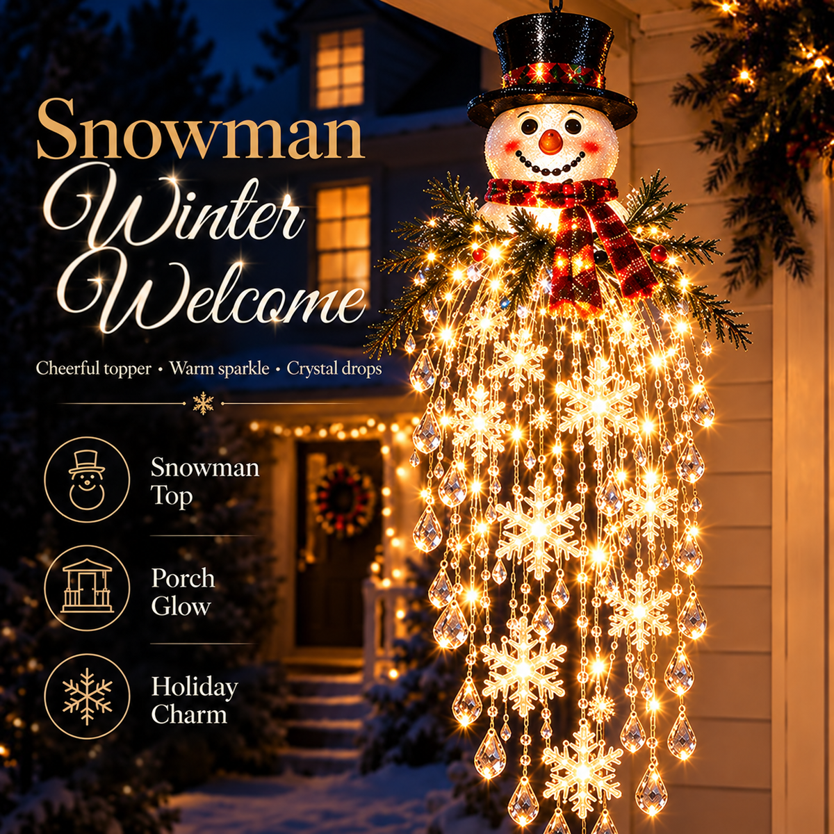 ❄️ Crystal Cascade Christmas Hanging Light – LED Snowflake & Crystal Drop Decor