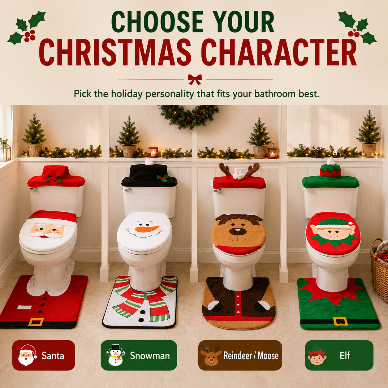 🎅Christmas Toilet Decor Set | 3-Piece Bathroom Holiday Makeover