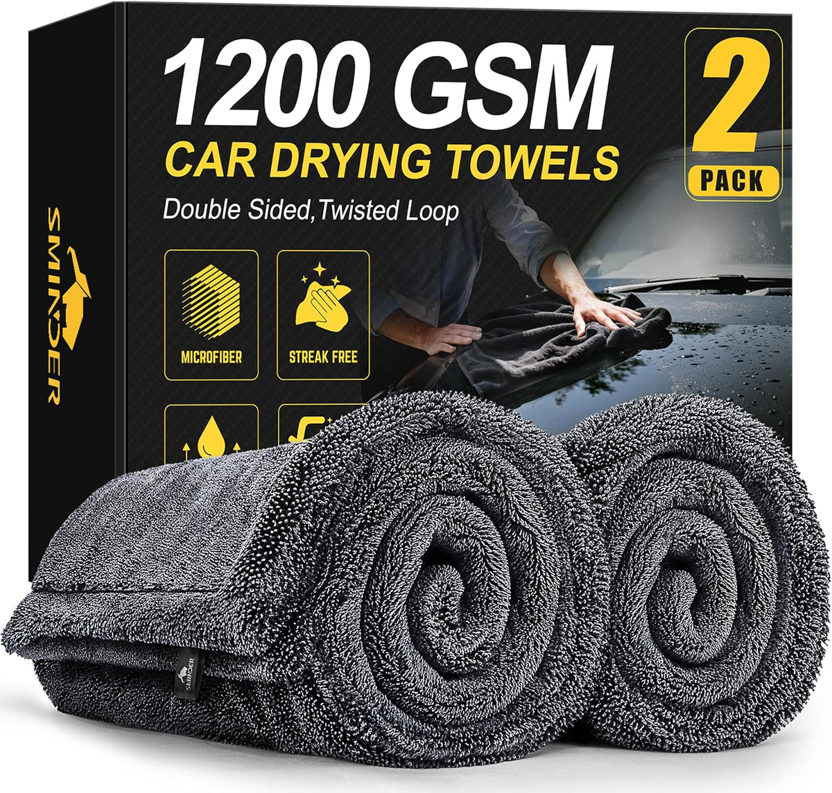 ✨LURU 1200 GSM Microfiber Car Drying Towels– 2-Pack