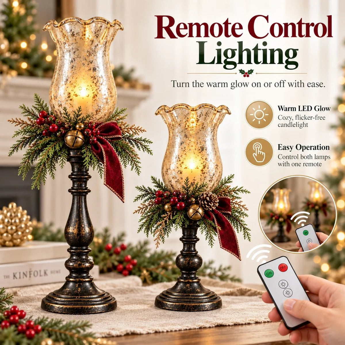🕯️ Vintage Mercury Glass Christmas Candle Lamp – Flickering LED Holiday Decor