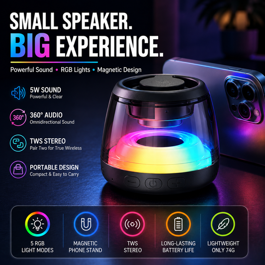🎵Portable RGB Bluetooth Speaker with Magnetic Phone Stand