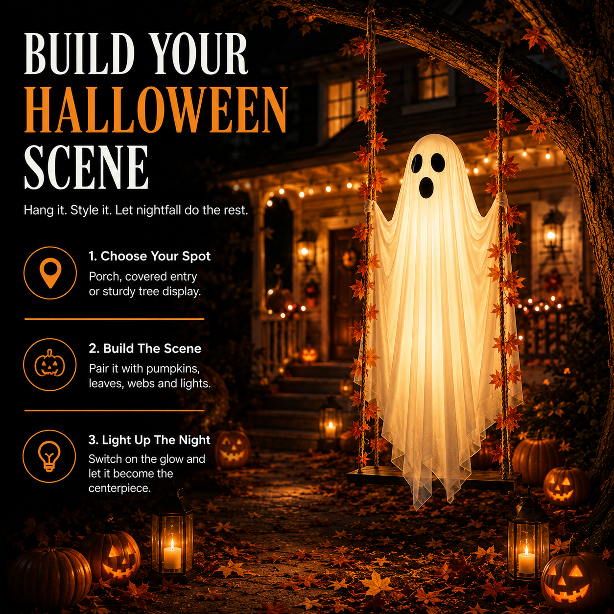 👻 Light-Up Swinging Ghost Halloween Decoration