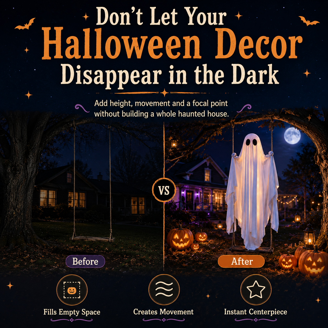 Haunted Swinging Ghost Halloween Yard Decoration – Hanging Outdoor Decor