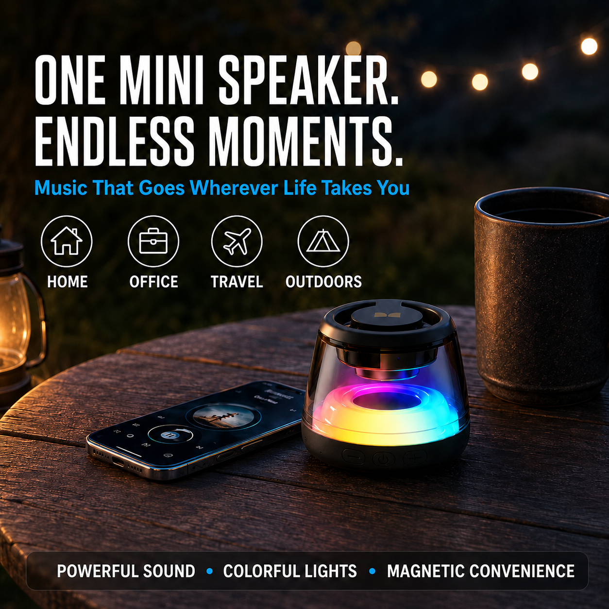 Portable RGB Bluetooth Speaker with Magnetic Phone Stand