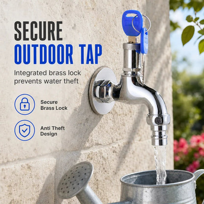 🔐 Lockable Outdoor Water Faucet with Key — Secure Metal Garden Tap for Outdoor Water Access