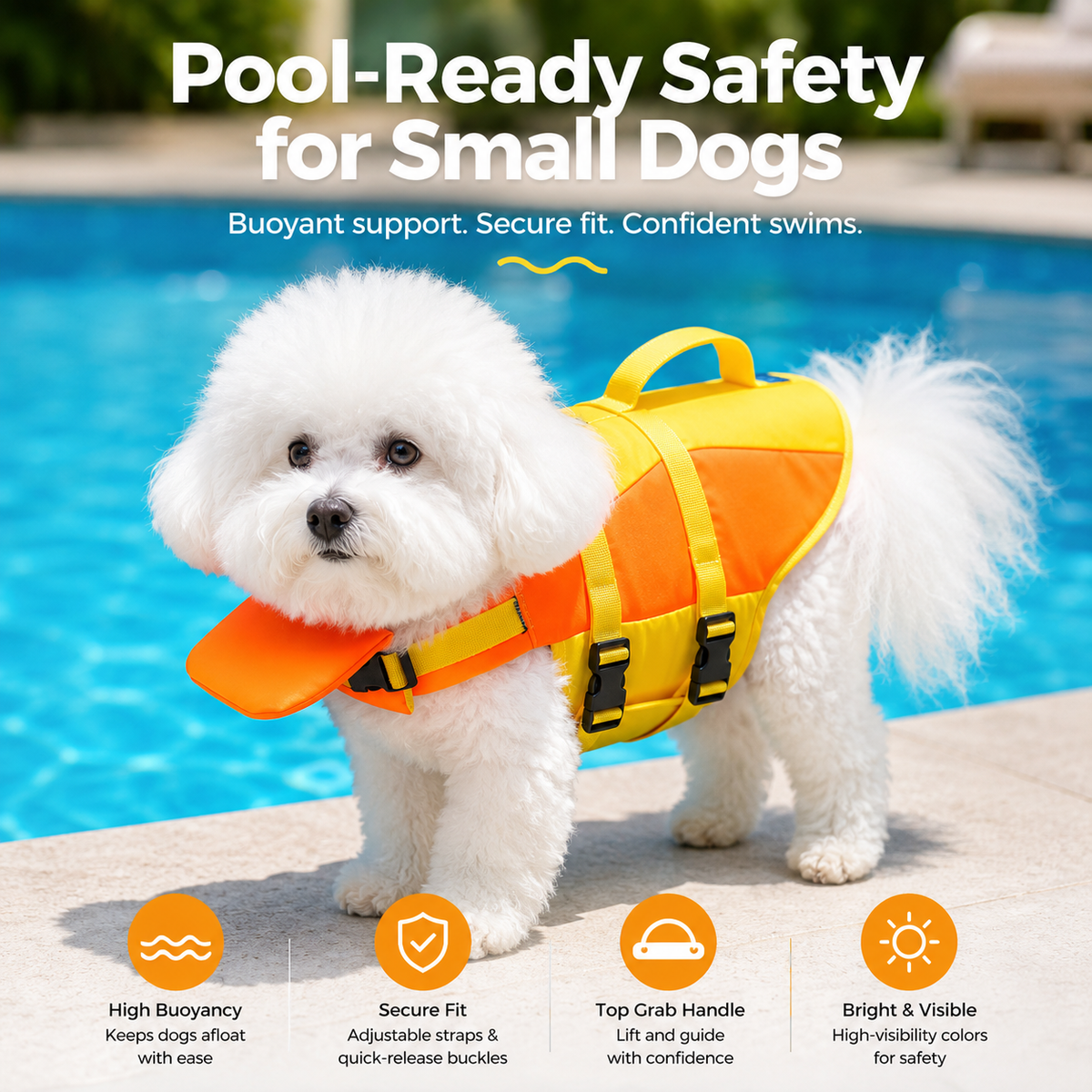 🐶 Adjustable Dog Life Jacket – Chin Float, Rescue Handle & Secure Swim Vest