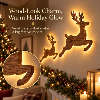 🦌 7-Piece Glowing Reindeer Wall Decor – Warm Christmas Flying Reindeer Light Set