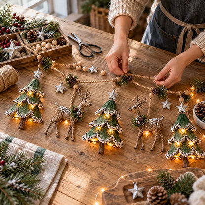 🎄✨ Lighted Woodland Christmas Garland – Enchanting Evergreen Holiday Décor with a Warm Festive Glow