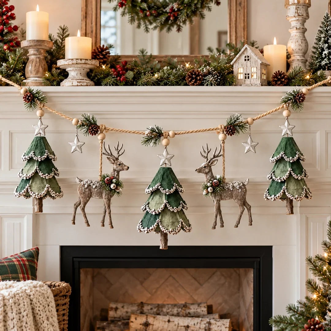 🎄✨ Lighted Woodland Christmas Garland – Enchanting Evergreen Holiday Décor with a Warm Festive Glow