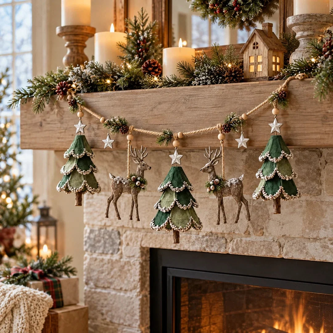 🎄✨ Lighted Woodland Christmas Garland – Enchanting Evergreen Holiday Décor with a Warm Festive Glow