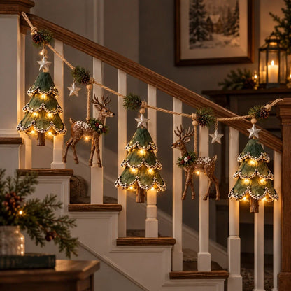🎄✨ Lighted Woodland Christmas Garland – Enchanting Evergreen Holiday Décor with a Warm Festive Glow