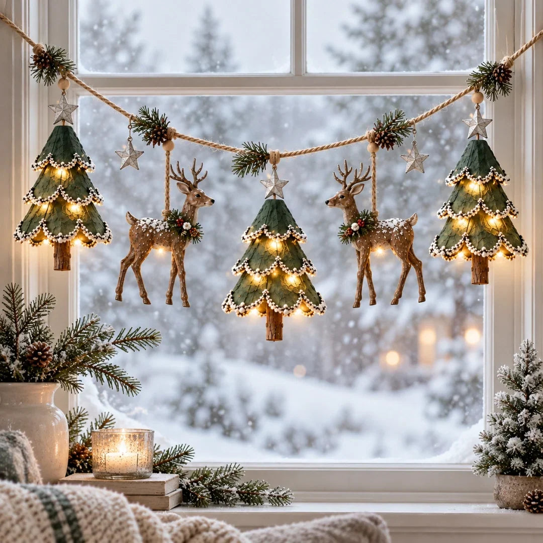 🎄✨ Lighted Woodland Christmas Garland – Enchanting Evergreen Holiday Décor with a Warm Festive Glow