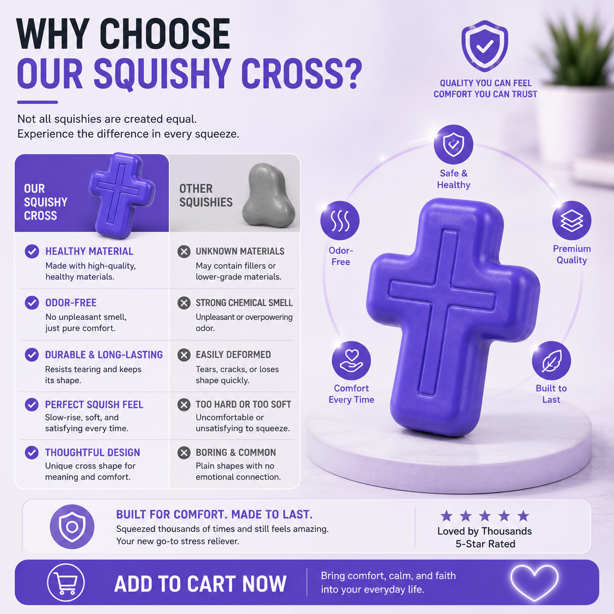 ✝️ Faith-Inspired Cross Squishy – Soft, Odor-Free & Satisfying Squeeze Toy