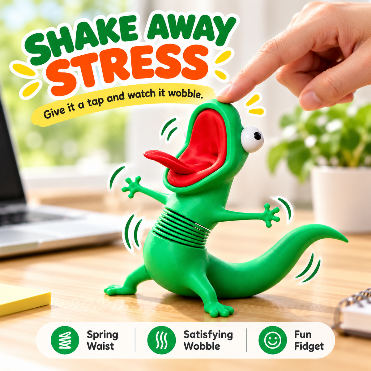 🦎Funny Shaking Lizard Fidget Toy,3DPrinted Spring Wiggly Lizard