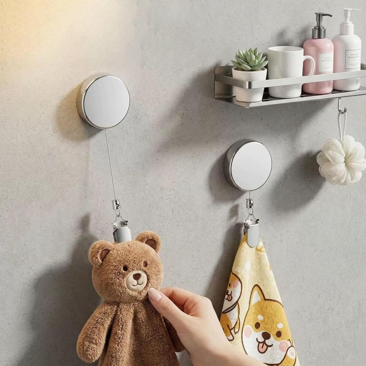 No-Drill Retractable Towel Holder Clips — Self-Adhesive, Space-Saving