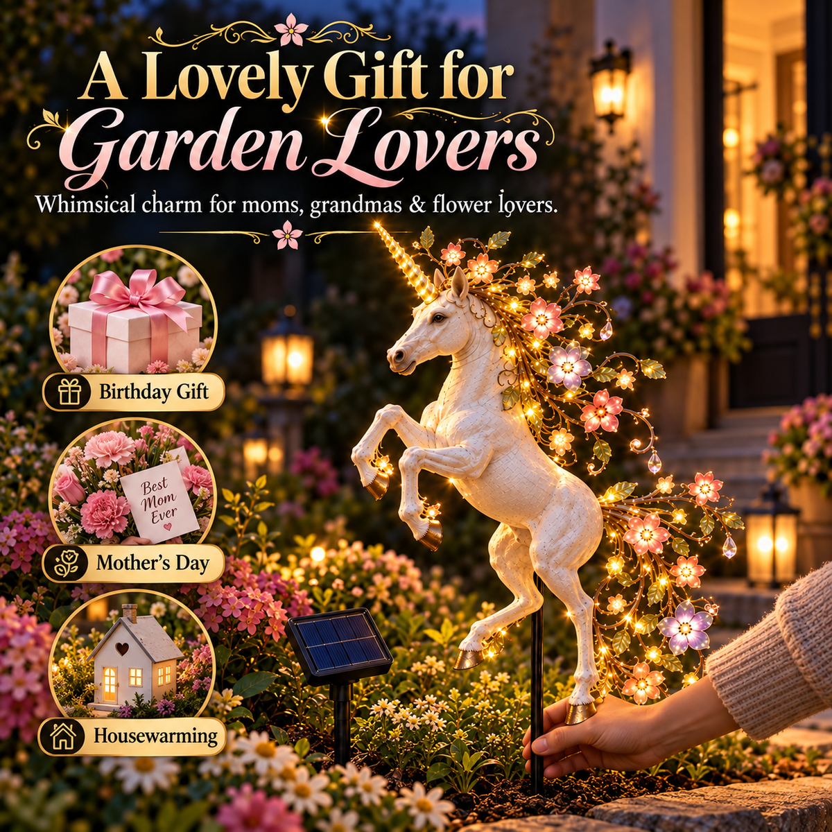 🦄 Enchanted Bloom Unicorn Solar Garden Light – Floral LED Outdoor Yard Decor