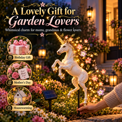🦄 Enchanted Bloom Unicorn Solar Garden Light – Floral LED Outdoor Yard Decor