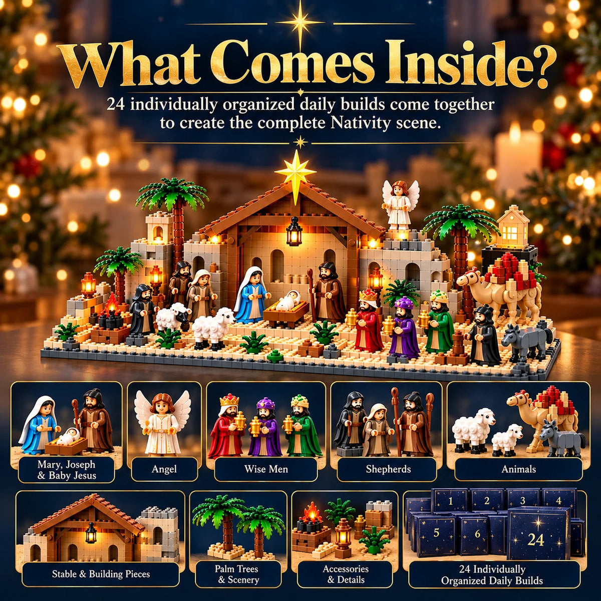 🌟 Nativity Advent Calendar – 24-Day Buildable Christmas Nativity Set 🎄🎁