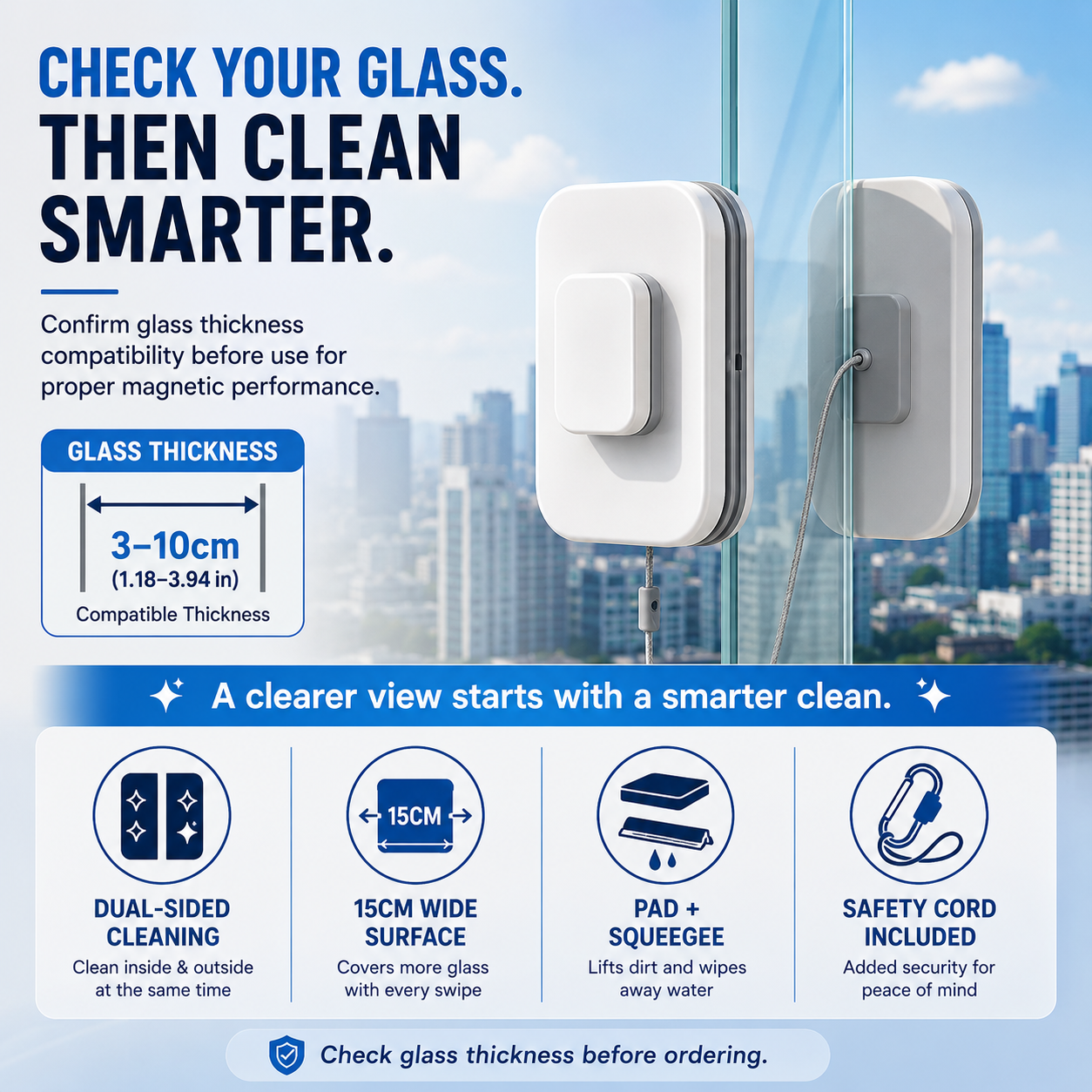 🧲6-in-1 Magnetic Window Cleaner-Clean Both Sides in One Pass